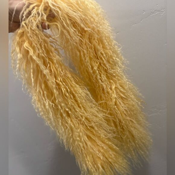 Yellow Real Mongolian Lamb Fur Handmade Stylish Hobo Bag/Multi Use Style - Picture 14 of 17
